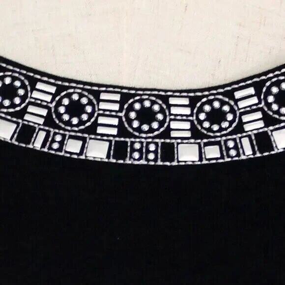 Karen Scott Black Embellished Short Sleeve Cotton Top Size L - Picture 9 of 9